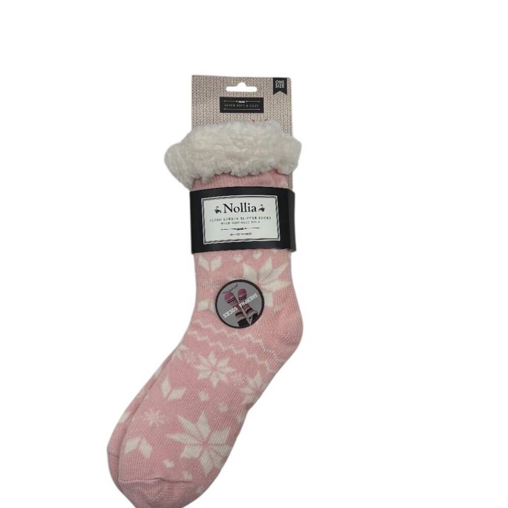 Sherpa Socks - Heavy Non-Skid- Pink & White - Women's- OS- NWT